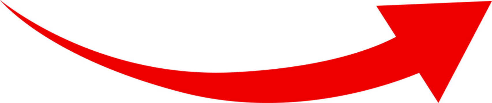 Dynamic red curved arrow pointing right and upward on a dark black background isolated on transparent background