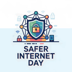 Shield with lock symbol and network nodes for Safer Internet Day