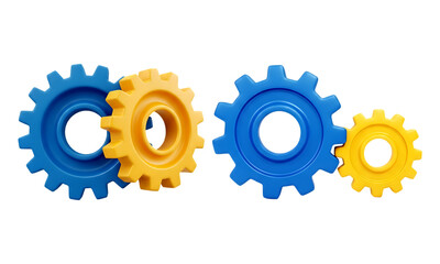 Colorful gear set isolated on transparent background