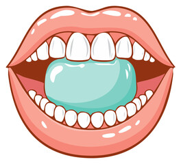 Obraz premium Cartoon mouth with chewing gum, showing teeth and smiling expression