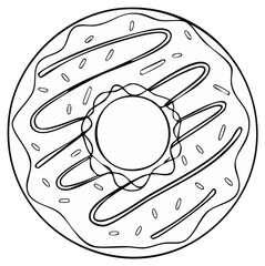 Outline drawing of a frosted doughnut with sprinkles and drizzled icing