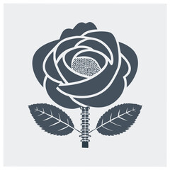 Abstract floral design with petals, leaves, and stem on a light background