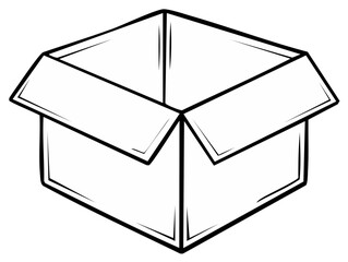 Empty Open Cardboard Box Line Art Sketch Illustration