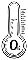 Hand Drawn Thermometer Showing Zero Kelvin, Extreme Cold Temperature Concept