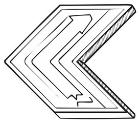 Hand Drawn Arrow Symbol Pointing Left in Stylized Geometric Shape