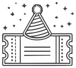 Party Hat and Ticket Illustration with Stars. Celebration and Event Concept