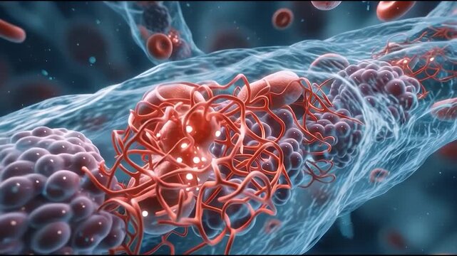 Blood Clot Formation Inside Vein Closeup.