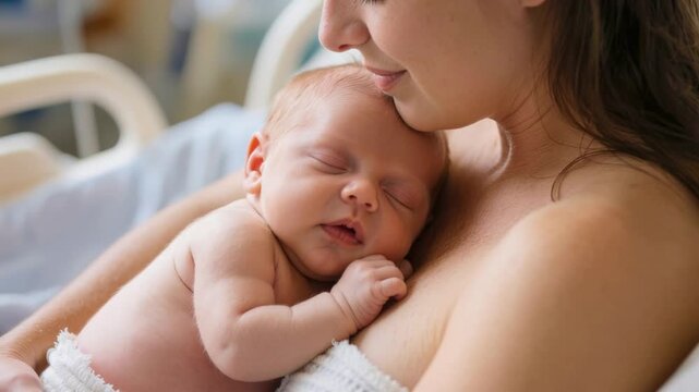 Mother holding her newborn close for skin-to-skin contact, fostering bonding and comfort