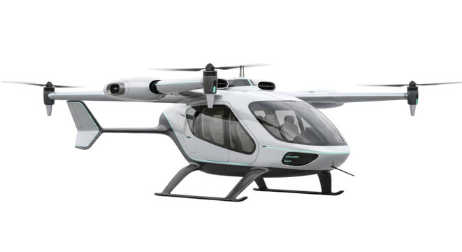 Modern electric vtol aircraft on transparent background, cutout isolated on transparent bg, png
