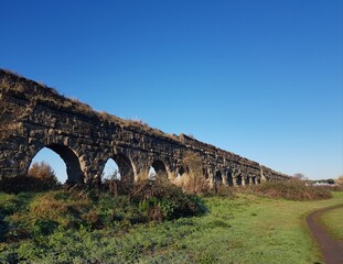 Ancient Roman aqueduct in the countryside of Northumberland, England