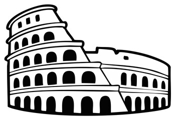 Naklejka premium Colosseum ancient architecture vector illustration in a simple black outline style showcases famous historical landmark built in Rome Italy