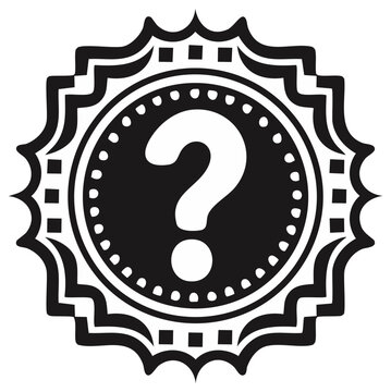 Question mark symbol inside a decorative round badge