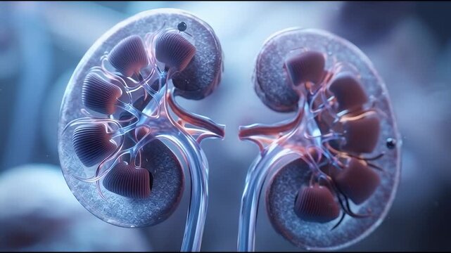 Human Kidneys Anatomy 3D Medical Illustration.