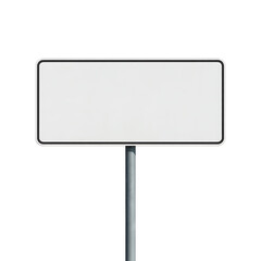 Fototapeta premium Blank Rectangular White Road Sign on a Metal Pole Isolated on White, Ready for Custom Text, Directional Arrows, or Informational Messages.
