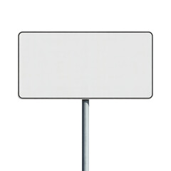 Obraz premium Clean Empty Rectangular White Street Sign on a Pole, Isolated on White Background for Branding, Directions, or Public Announcements.