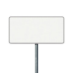 Obraz premium Clean Empty Rectangular White Street Sign on a Pole, Isolated on White Background for Branding, Directions, or Public Announcements.