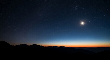 Starry Night Sky Over Mountain Range at Sunset