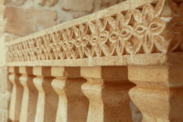 Elaborate architectural ornaments of Mor Hananyo Monastery (Deyrulzafaran Manastırı) near Mardin city in Turkey. © Contentino