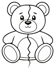 Sad Broken Teddy Bear Outline Illustration Cute Toy Character with Cracks