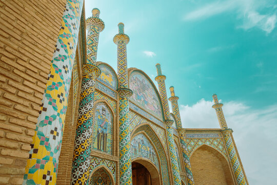 Semnan, Iran - 9 10 2024: Amazing view of the historical gate of Semnan city constructed during the Qajar era. Beautiful Iranian architecture of a city gate.