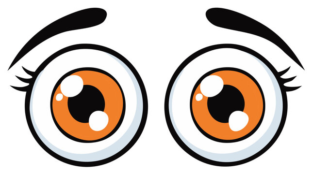 Wide eyed cartoon character eyeballs with raised eyebrows and orange irises vector illustration