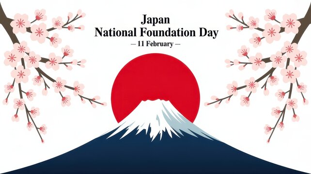 Celebrating japan national foundation day with mount fuji and cherry blossoms