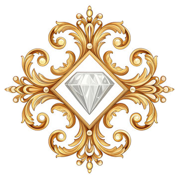 Ornate gold diamond frame isolated on transparent background