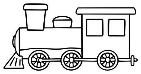 Simple black outline drawing of a classic steam train engine cartoon style illustration