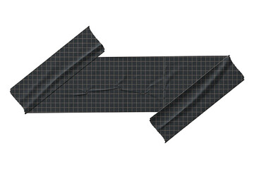 Sleek Dark Grid Adhesive Tape in an Arrow Formation with Subtle Wrinkles and Clean Torn Edges, a Modern Graphic Element Isolated on White.
