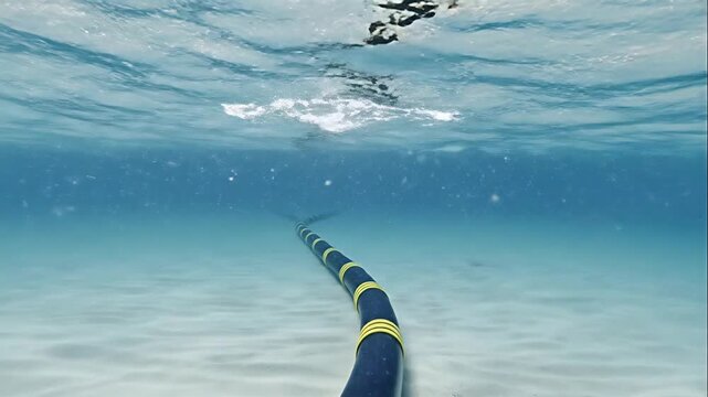 Underwater Optical Fiber Cable on Ocean Seabed Stock Video