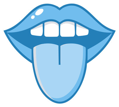 Cartoon blue lips and tongue sticking out showing teeth expression illustration