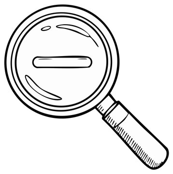 Hand drawn magnifying glass icon with negative sign for zoom out