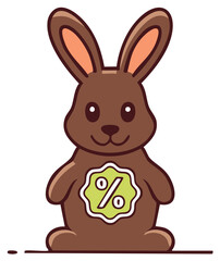 Obraz premium Adorable chocolate Easter bunny illustration with a percentage symbol for holiday sales and discounts