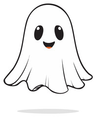Obraz premium Cute cartoon ghost character with big eyes and a happy smile, simple line art illustration