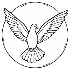 Obraz premium Black and white illustration of dove bird inside a circle emblem