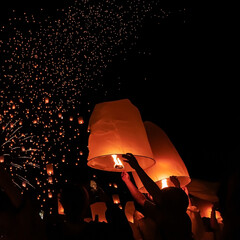 Floating lanterns take place during Thailand's Loi Krathong festival on the night of the full moon.