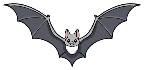 Obraz premium Cartoon Gray Bat Soaring with Wide Open Wings Flapping and Sweet Smiling Face