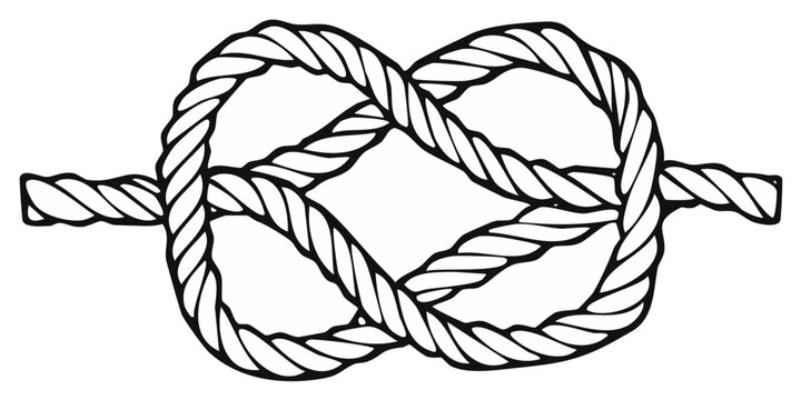 Figure eight rope knot black and white line art illustration