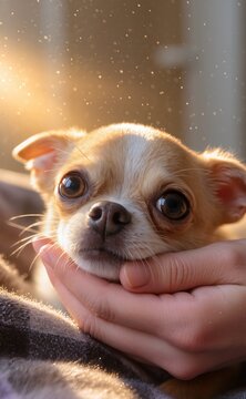 Niedlicher Mini-Chihuahua im sanften Portr&auml;t mit warmem Licht