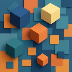 Obraz premium Abstract geometric composition with layered squares and cubes, creating a dynamic and modern aesthetic