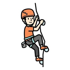 Fototapeta premium Young Boy Rock Climbing with Safety Gear.