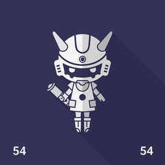 Fototapeta premium Cartoon robot character with horns and a cape on a dark background