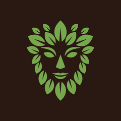 Artistic illustration of a face composed of green leaves on a dark background.