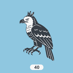 Illustration of a stylized eagle with a fierce expression and detailed feathers.