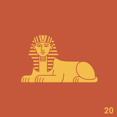 Illustration of a reclining Egyptian sphinx with a striped headdress.