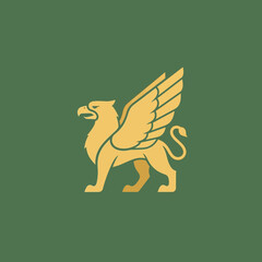 Gold emblem of a winged lion with a raised head and open mouth.