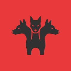 Three black dog silhouettes with a red background, forming a symmetrical design.