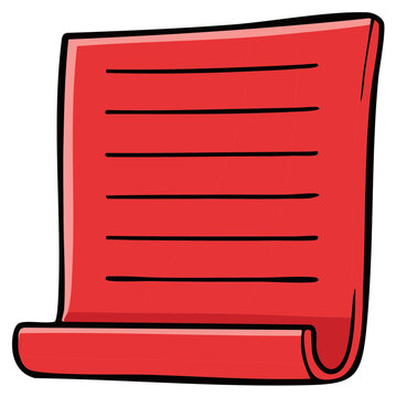 Red cartoon paper with lines and curled bottom