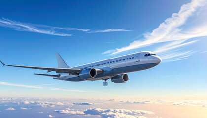 Fototapeta premium Commercial Airplane Flying High in Clear Blue Sky.