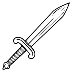 Fototapeta premium Sharp, single-edged sword with decorative hilt and blade; medieval weapon, illustration in outline style